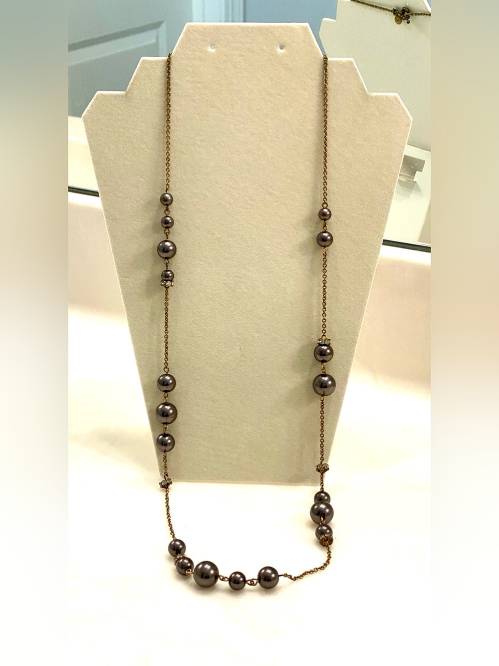 J. Crew Gold-Tone Chain Necklace with Dark Gray Beads